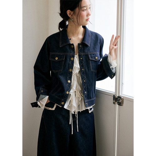 法式纯棉短款原色牛仔外套