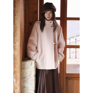 呢子 毛呢外套春季 BLUEerror 立领系带收腰双面呢大衣女羊毛短款
