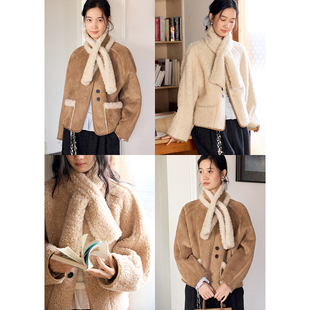毛毛外套冬季 毛绒皮草女毛茸茸短款 两面穿全羊毛围巾款 BLUEerror