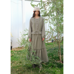 宽松圆领花边绑带收腰长袖 春季 衬衫 衬衣套装 女纯棉短款 BLUEerror