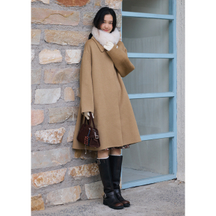 保暖呢子大衣冬季 毛呢外套女法式 羊绒翻领双面呢长款 BLUEerror