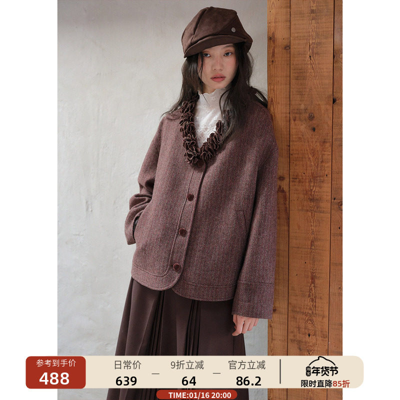 【1/16 20:00新品】立体花朵v领短款毛呢外套女全羊毛呢子大衣冬,女装/女士精品,毛呢外套,淘宝优惠券,粉丝福利购,淘宝优惠卷