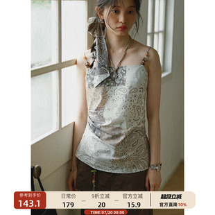 独特印花串珠装 00新品 上衣夏季 饰吊带背心女显瘦无袖