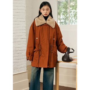 BLUEerror 可拆卸两穿派克鹅绒羽绒服女冬加厚拼接环保皮草外套