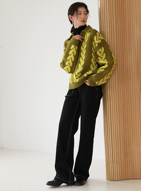 BLUEerror 宽松加厚高腰毛边黑色直筒牛仔裤女显瘦弹力裤子秋冬