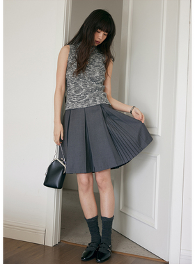 BLUEerror 高腰垂顺短款灰色百褶裙女裙子休闲a字半身裙春季短裙