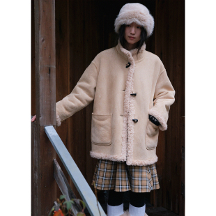 毛茸茸立领保暖皮草女皮毛一体外套冬季 BLUEerror 两穿毛绒中长款