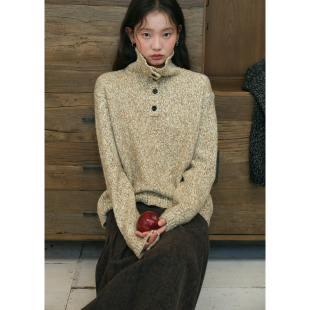 冬 慵懒针织衫 BLUEerror 杂色立领加厚保暖套头毛衣女宽松粗针法式