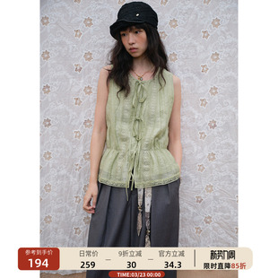 00新品 扎染刺绣花边绑带无袖 马甲春季 背心女叠穿修身