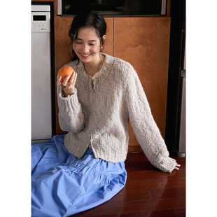 女慵懒灰色羊毛针织衫 BLUEerror 毛衣开衫 粗针圆领拉链短款 冬 法式