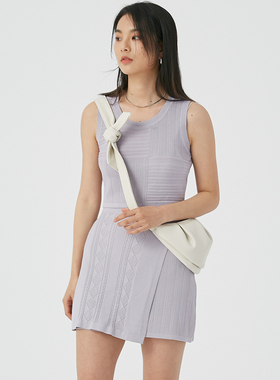 BLUEerror 休闲拼接显瘦紫色绞花针织不规则半身裙女短款裙子春