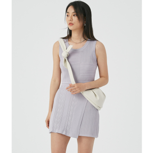 BLUEerror 裙子春 休闲拼接显瘦紫色绞花针织不规则半身裙女短款