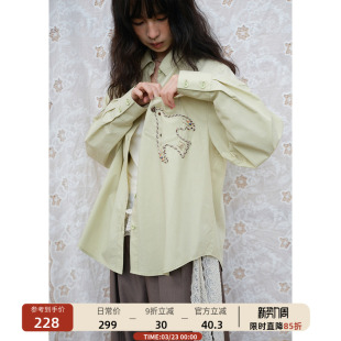 00新品 手工趣味刺绣白色长袖 女莱赛尔垂感衬衣春 衬衫