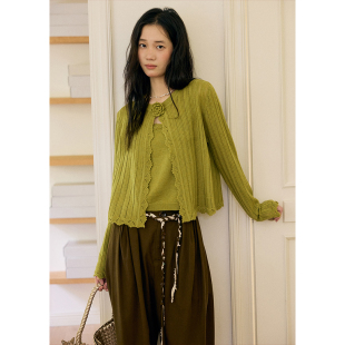 立体花朵镂空钩花羊毛针织开衫 秋季 女法式 毛衣罩衫 短款 BLUEerror