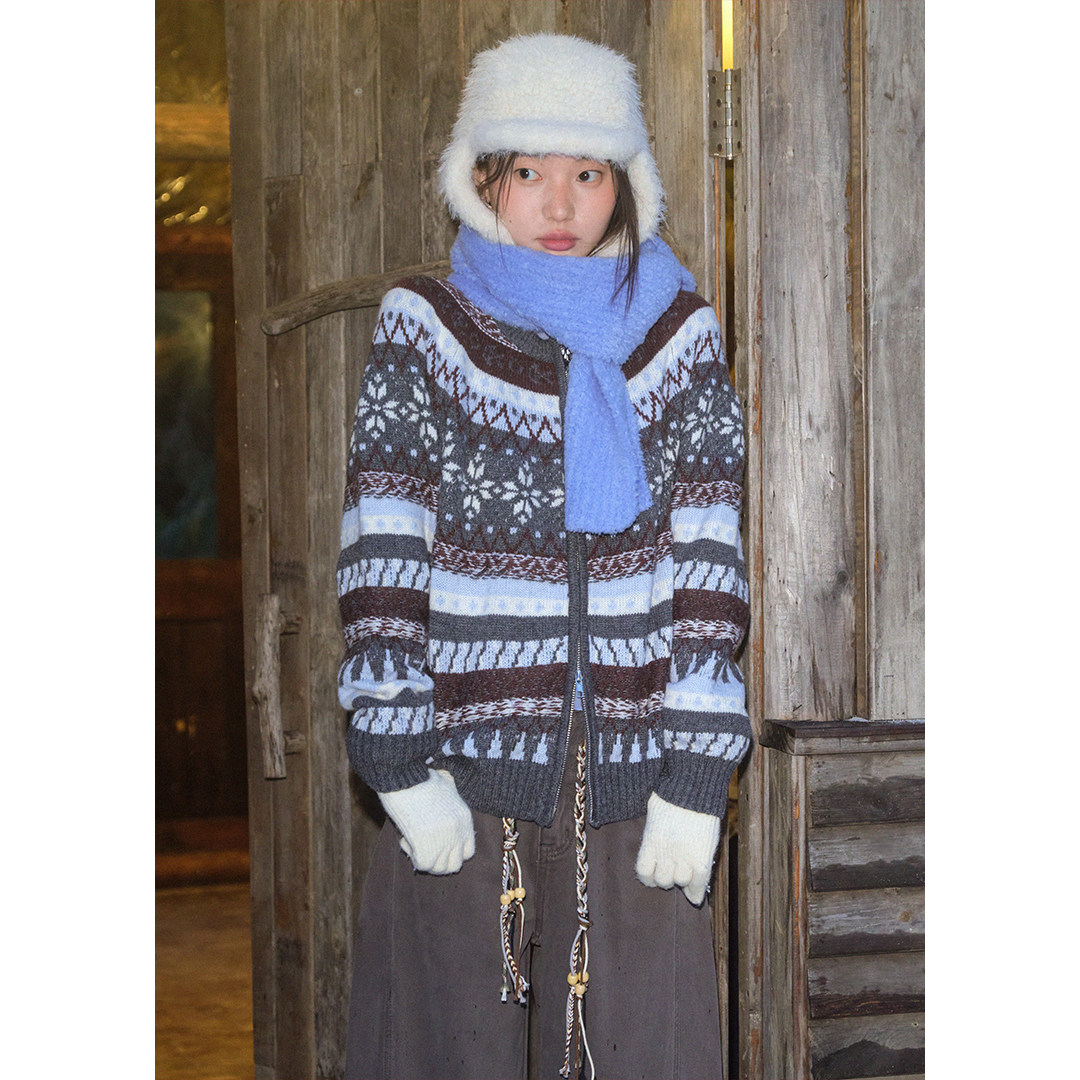 BLUEerror 费尔岛提花圆领拉链保暖毛衣开衫女羊毛慵懒针织衫冬季,女装/女士精品,毛衣,淘宝优惠券,粉丝福利购,淘宝优惠卷