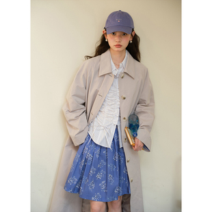 BLUEerror 风衣女宽松慵懒卡其色休闲外套早春 松弛感纯棉翻领长款