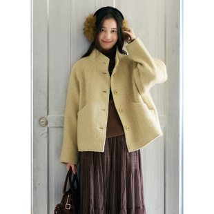 新款 BLUEerror 羊毛呢子冬季 毛呢外套女宽松法式 立领加厚保暖短款