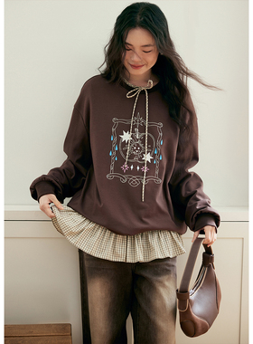 BLUEerror 苹果图案印花软糯长袖圆领卫衣女宽松慵懒叠穿上衣春