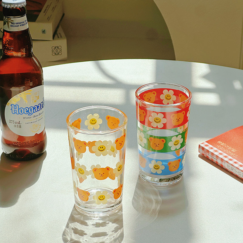 工厂直发出口韩国卡通印花啤酒杯高颜值玻璃水杯