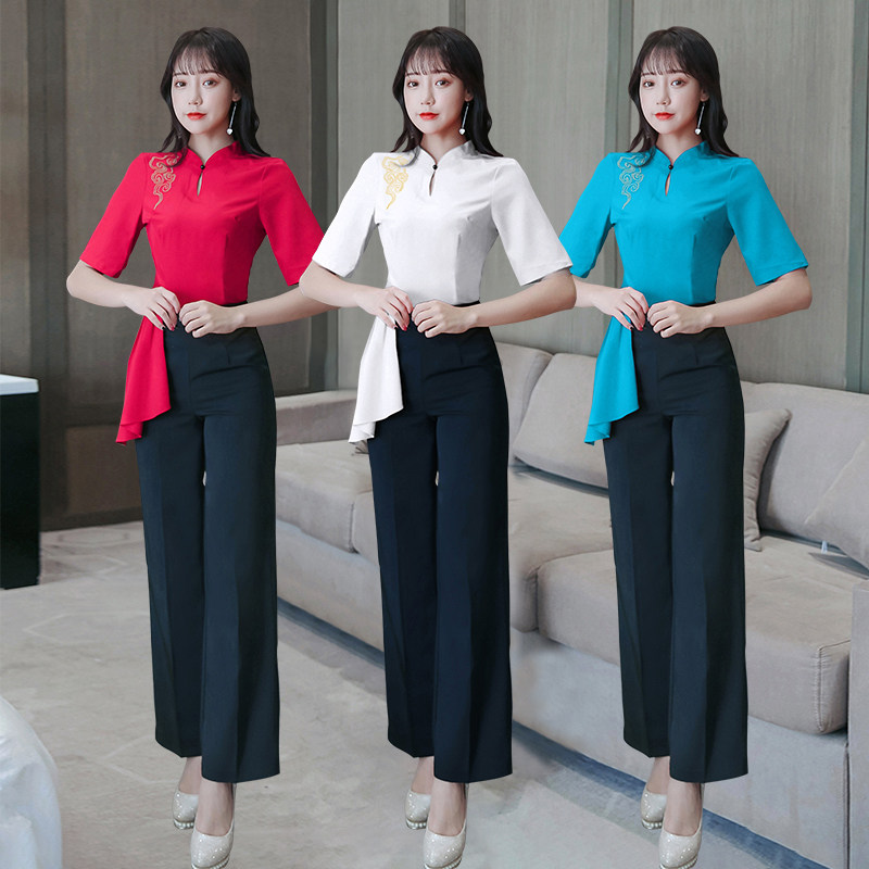 足疗店足浴技师工作服夏季新款按摩美容院spa养生中式长裤套装女