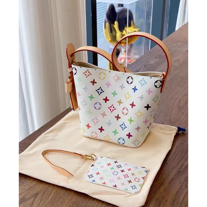 包包女式2025新款白三彩水桶包高级感百搭手提腋下包印花女包潮流