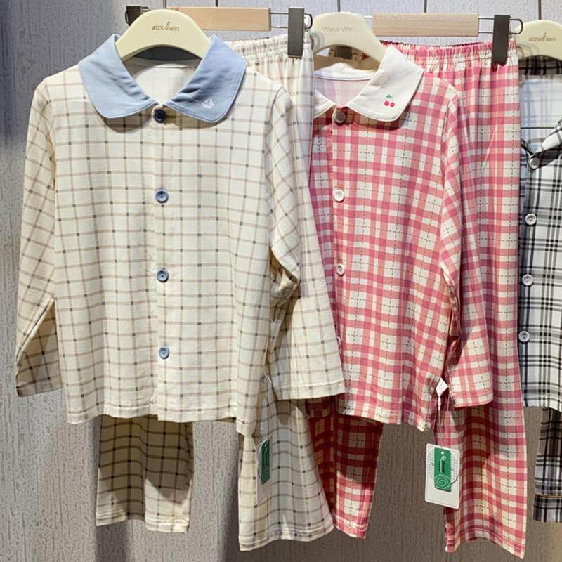 特价晚安吻儿童家居服男女童莫代尔棉翻领长袖睡衣裤居家内衣套装