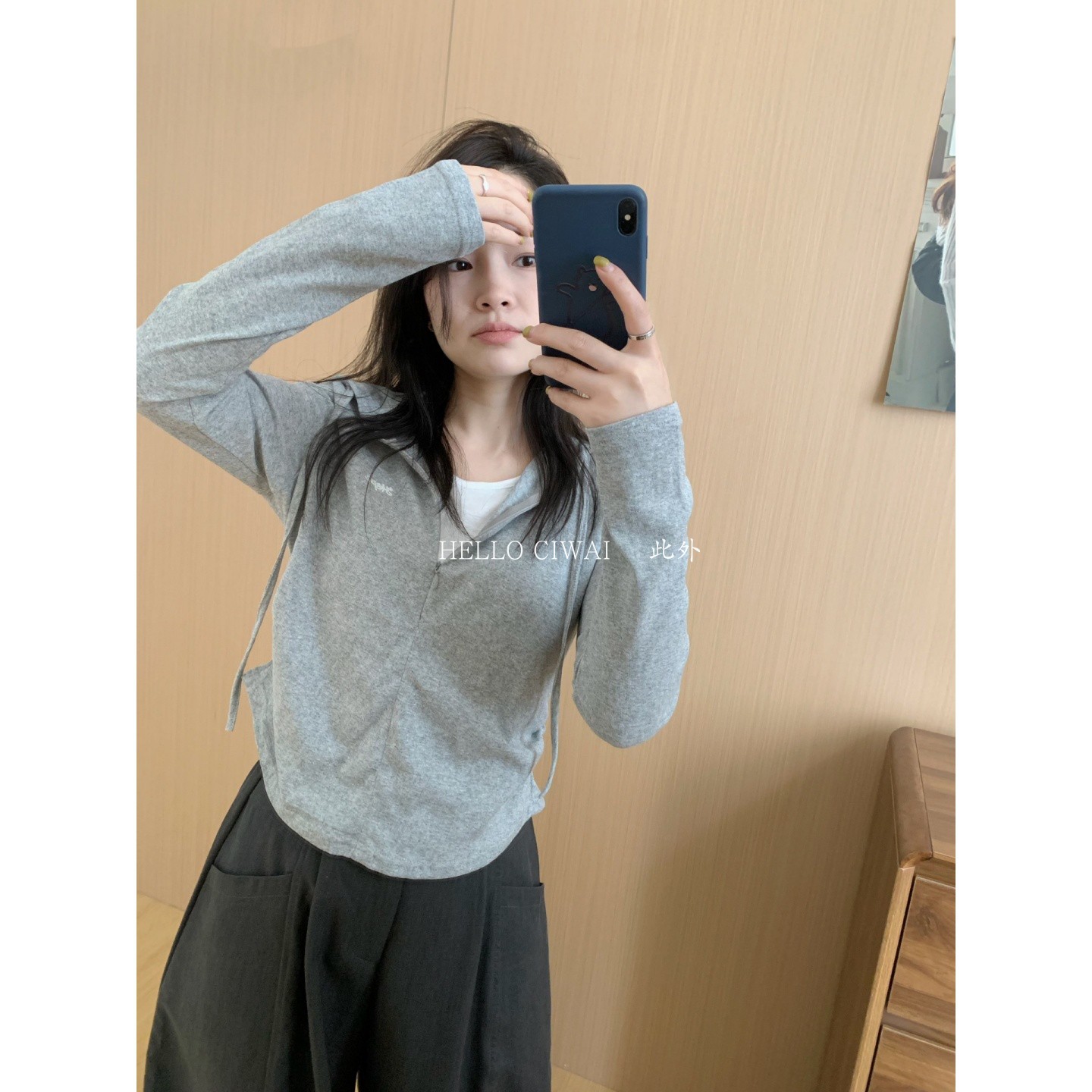 此外假两件连帽上衣女图片