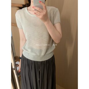 此外 后背镂空薄款针织短袖女2026夏季新款圆领透气T恤高智感上衣