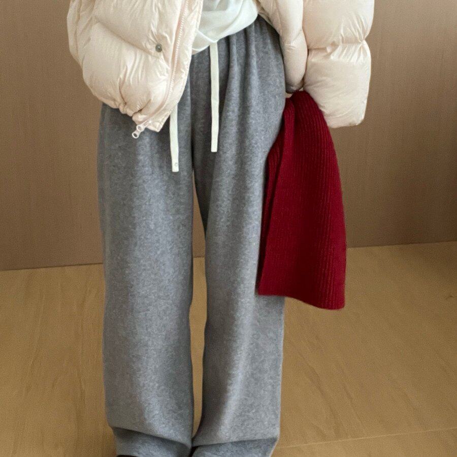 此外 松紧腰加绒加厚保暖糯米裤女2025冬季新款宽松阔腿裤直筒裤