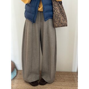 秋冬韩系毛呢裤韩式自然腰阔腿裤女士休闲裤直筒2026年冬季显瘦裤