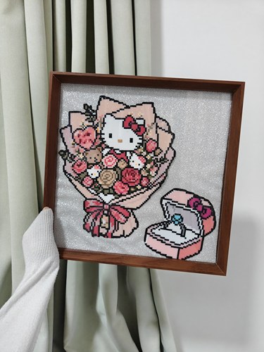 Hello Kitty像素风拼豆花束挂件成品 节日礼物送闺蜜朋友情侣