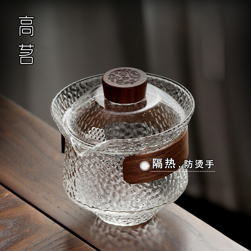 日式玻璃单个防烫手抓套装盖碗
