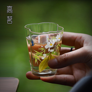 玻璃小茶杯手绘女士高级感精致主人杯单杯功夫茶品茗杯喝茶小杯子