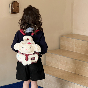 幼儿园儿童宝宝可爱卡通小兔子公仔研学书包秋冬季毛绒包盖双肩包