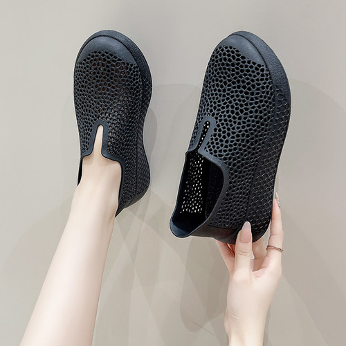 高弹越南乳胶3D打印虫洞透气洞洞鞋女运动情侣款防滑沙滩休闲鞋男