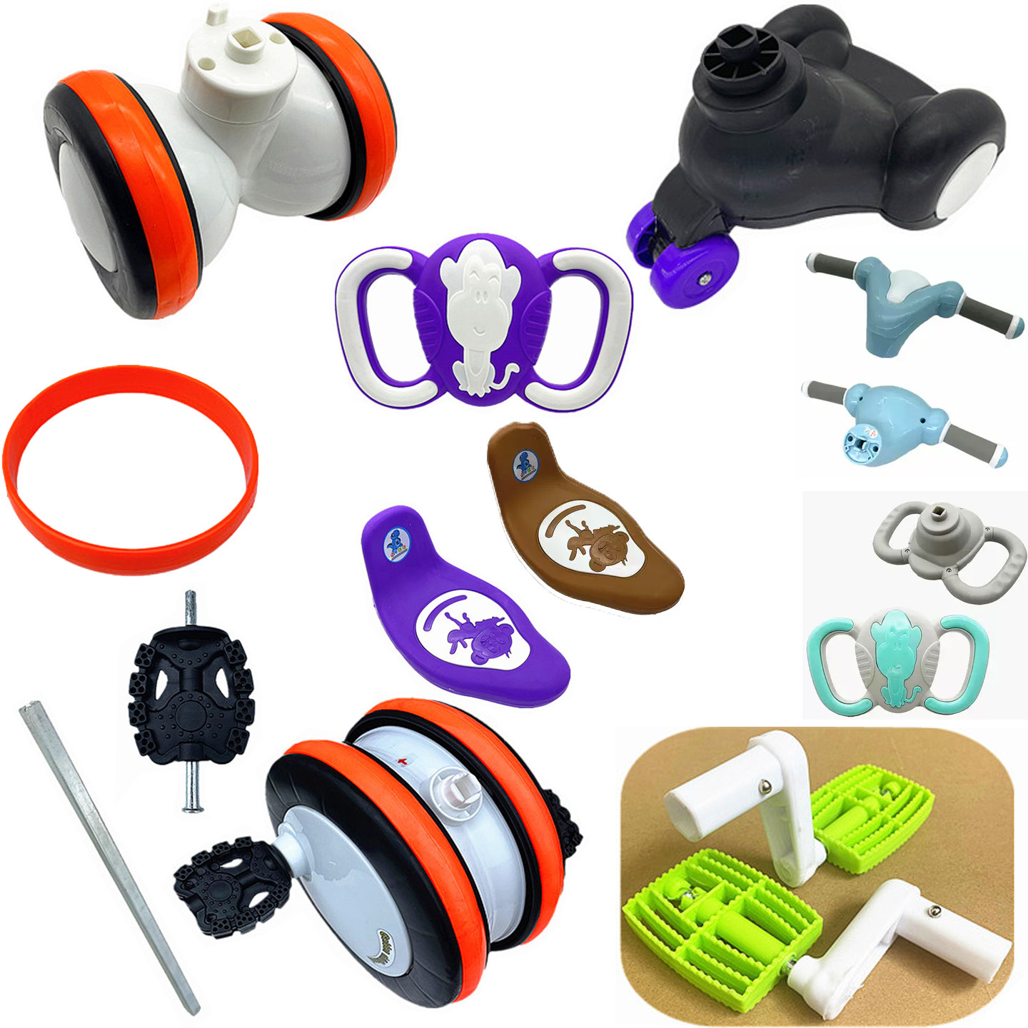 童车滑板车轮胎车座方管螺丝配件单车滑行车方向盘脚踏板手推脚踏