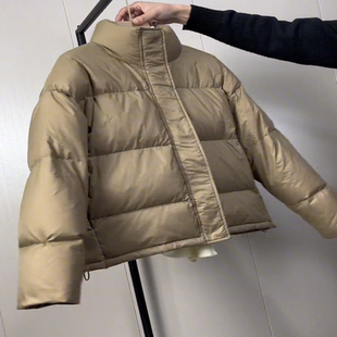 卡其色立领白鸭绒羽绒服女2024新款韩版加厚短款小个子外套上衣潮