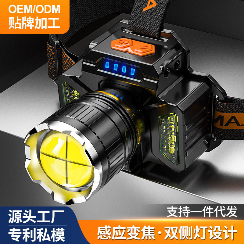 LED新款大功率可充电感应强光头灯远射户外变焦头戴式钓鱼灯
