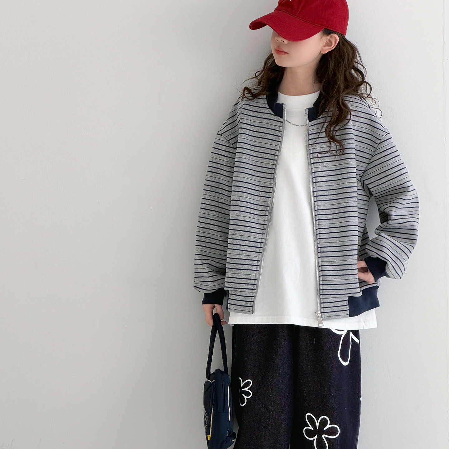 果儿kids韩系女童外套儿童条纹夹克衫2026春装新款大童女孩棒球服