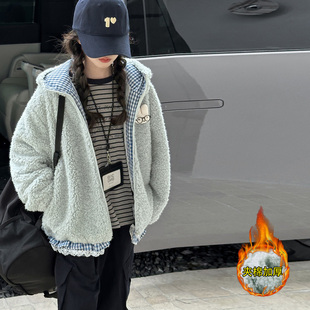 果儿kids韩系女童羊羔绒夹棉外套儿童冬装2025新款洋气大童毛毛衣