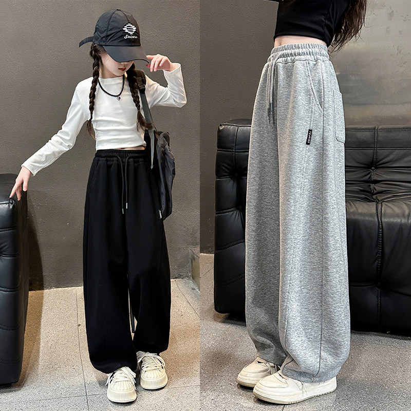 女童卫裤儿童休闲运动裤2026新款春秋冬装中大童加绒加厚直筒裤子