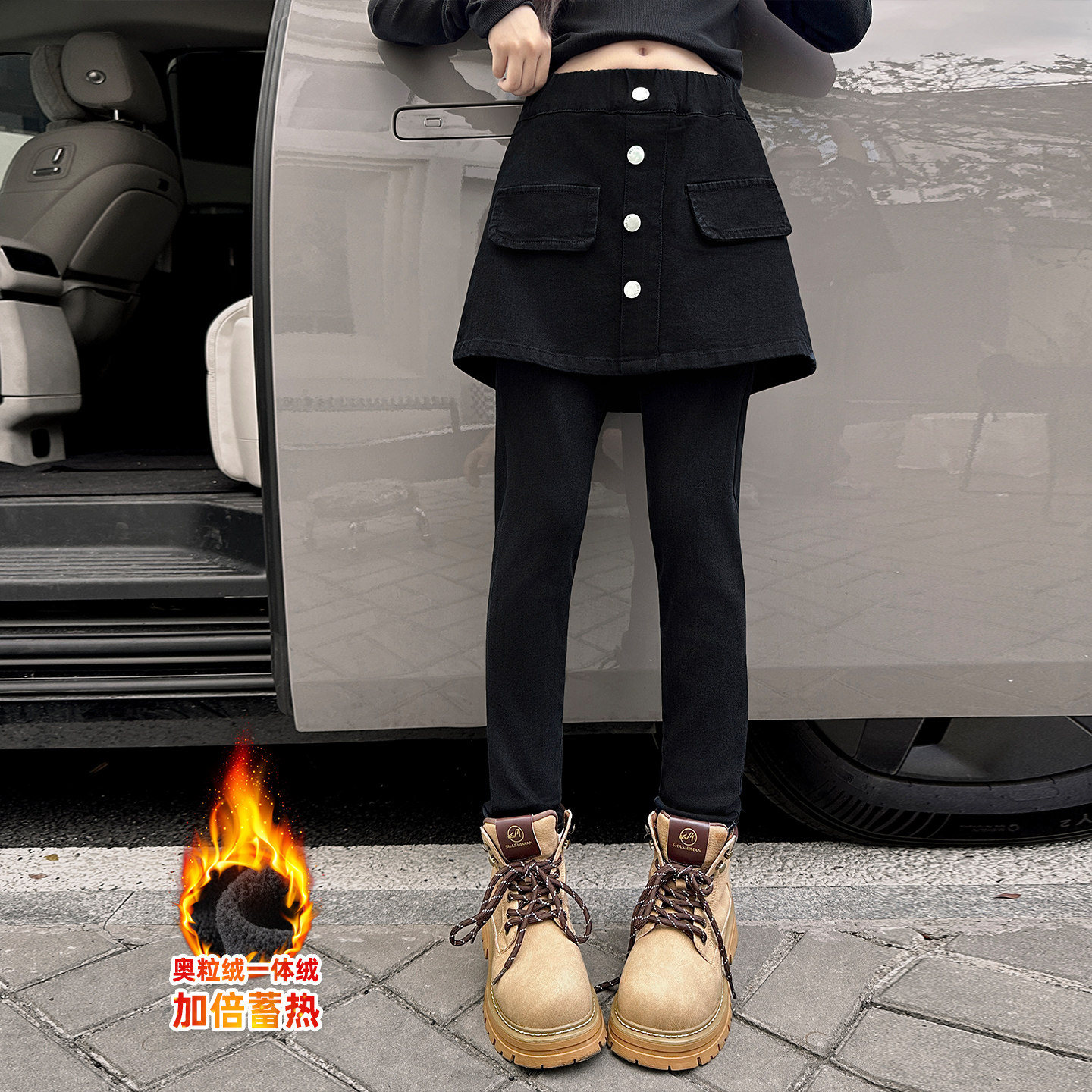 假两件女童裙裤儿童加绒加厚裤子2025秋冬新款大童女孩弹力铅笔裤