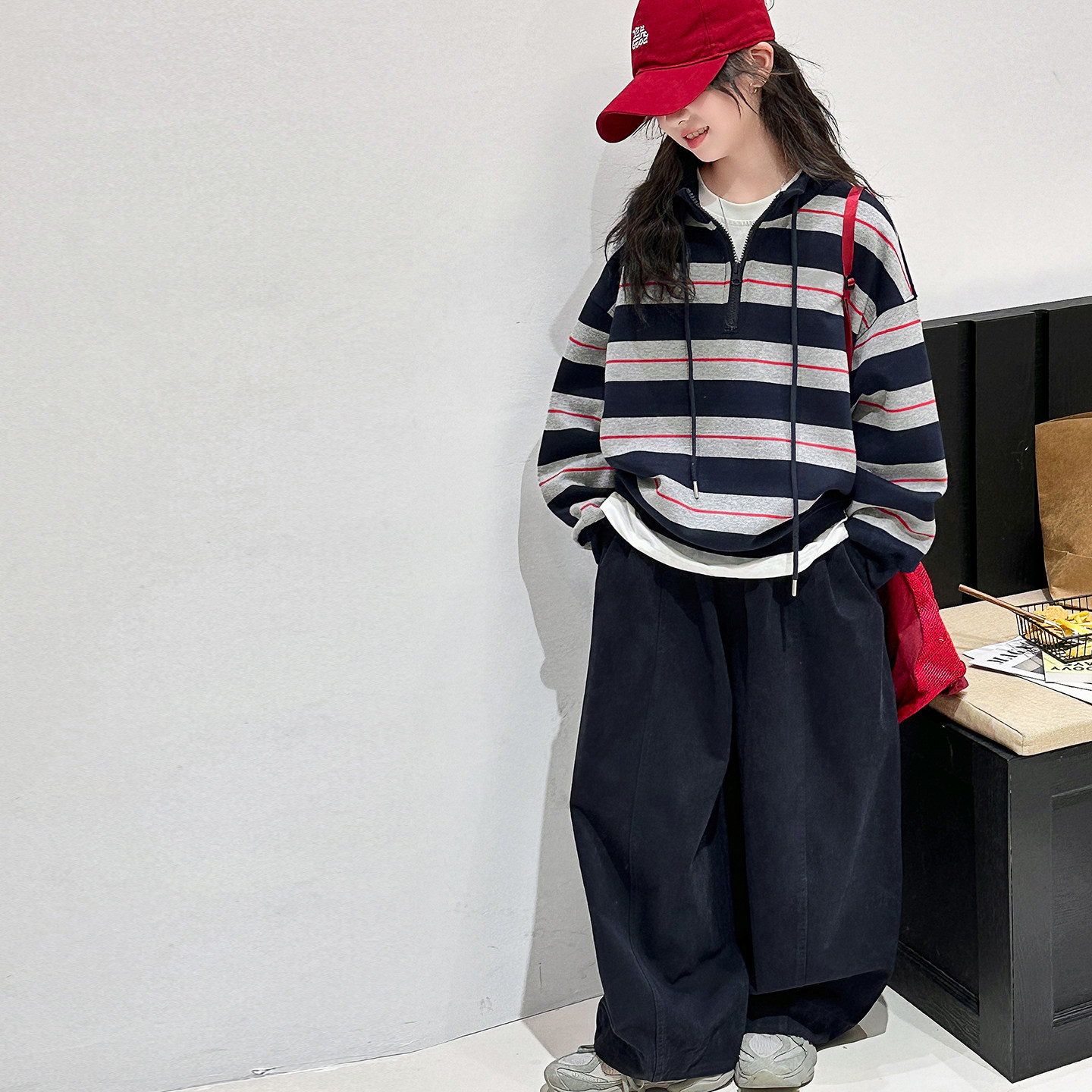 韩系童装女童套装儿童条纹卫衣裤子两件套2026新款春秋装大童女孩