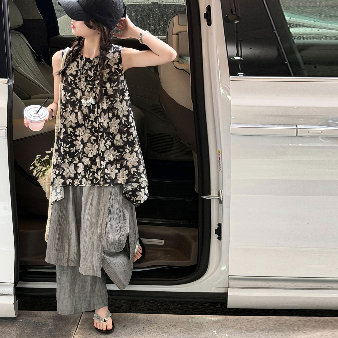 女童夏装儿童碎花无袖裙裤两件套