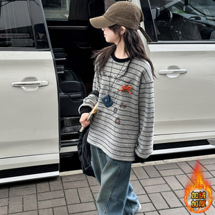 果儿kids韩系女童加绒卫衣儿童加厚打底衫秋冬新款中大童洋气上衣