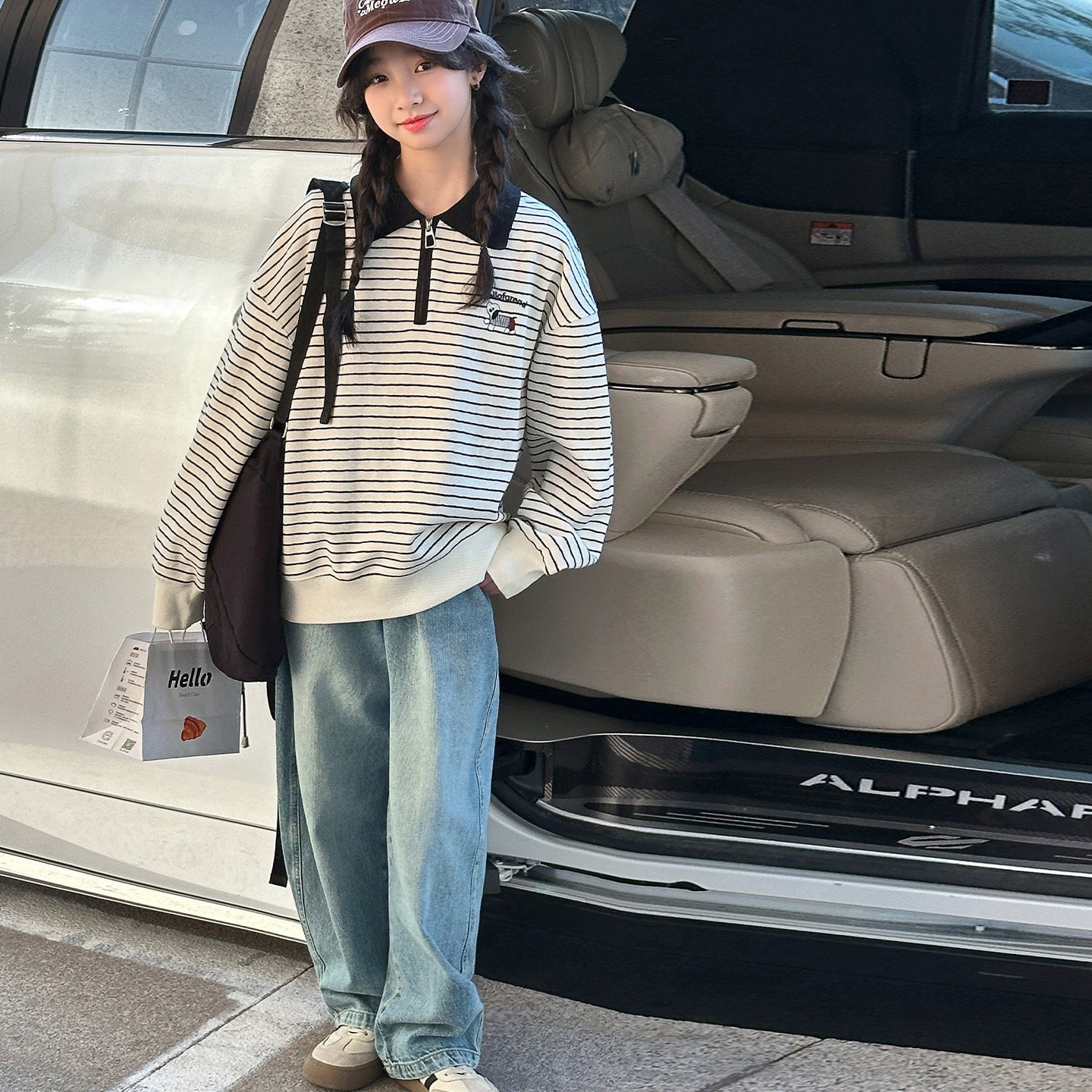 女童polo衫卫衣套装儿童条纹上衣春装2026新款大童女孩时髦两件套