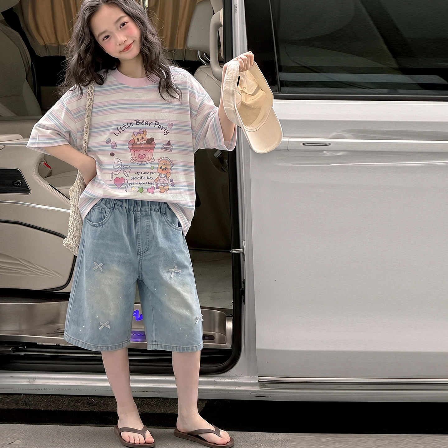 果儿kids女童夏装短袖套装儿童T恤牛仔短裤2026新款女孩两件套夏