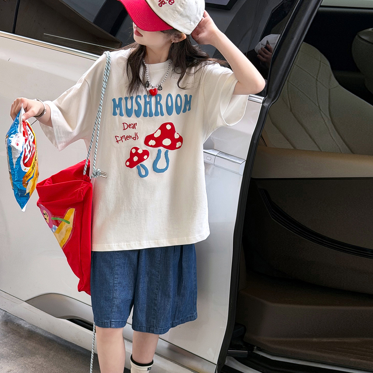 果儿kids蘑菇头花型女童夏装短袖套装2026新款儿童装短裤女孩半袖