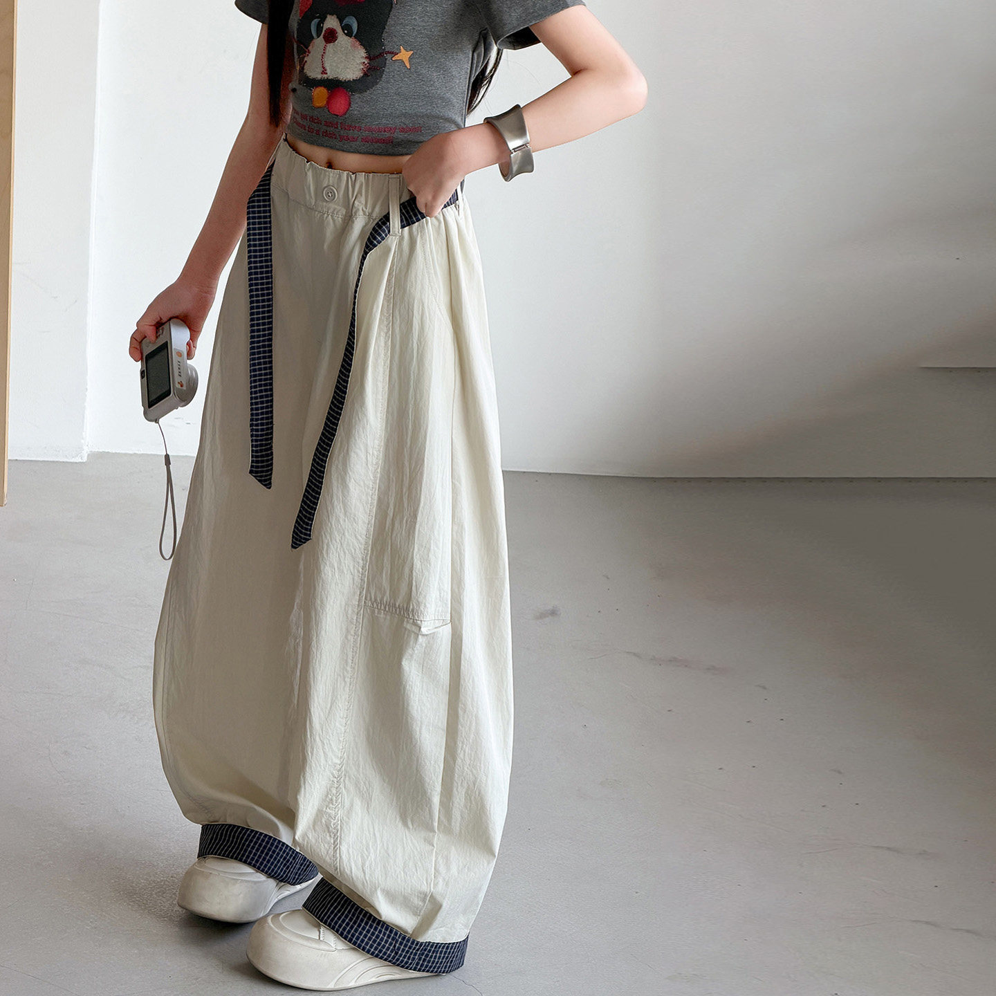 水洗棉女童休闲裤儿童春夏季裤子2026新款薄款洋气女孩弯刀阔腿裤