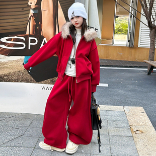 过年服女童红色套装儿童时尚洋气时髦两件套2025冬装新款女孩衣服